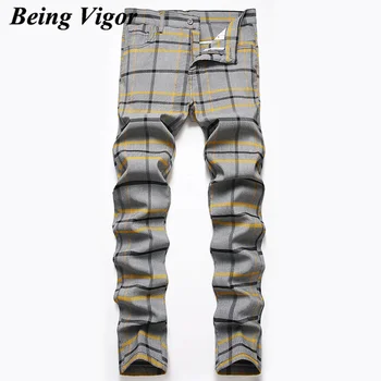 Мужские брюки-чино Being Vigor, размер в дюйм, деловые повседневные прямые брюки в клетку, приталенные брюки для отдыха