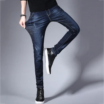 Мужские джинсы-стрейч, трендовые универсальные брюки, приталенные новые брюки высокого класса