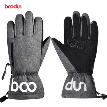 Мужские и женские лыжные перчатки Boodun, зимние флисовые теплые дышащие перчатки для сноубординга, ветрозащитные водонепроницаемые перчатки для катания на снегу