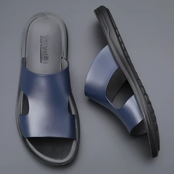 Мужские кожаные тапочки Coslony люксового бренда 2023, новые модные туфли на плоской подошве, летние пляжные мягкие повседневные сандалии, кожаные шлепанцы для мужчин