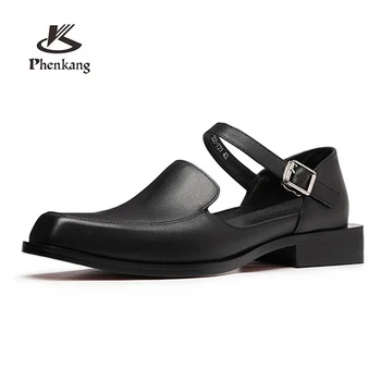 Мужские летние сандалии из натуральной кожи роскошного бренда с римской пряжкой, дизайнерские мужские деловые сандалии в стиле ретро