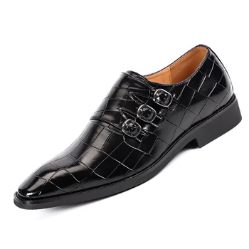 Мужские офисные туфли-лодочки с квадратным носком и пряжкой, мужские модные оксфорды для свадебной вечеринки, Размер ЕС 37-48, мужская повседневная деловая кожаная обувь
