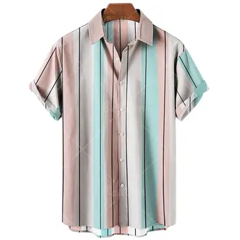 Мужские повседневные рубашки в полоску, уличная одежда с коротким рукавом, свободные рубашки с цифровым 3D принтом, плюс размер 5XL