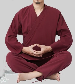 Мужской весенне-осенний красный/синий /серый /хаки хлопчатобумажный и льняной костюм для йоги шаолиньских монахов, одежда для кунг-фу, мужская форма для медитации дзен лэй