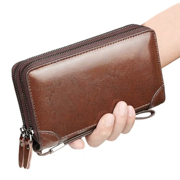 Мужской клатч из искусственной мягкой кожи на молнии, карман для монет, сумка-визитница, деловая сумочка, классические черные кошельки-конверты большой емкости
