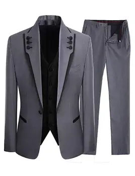 Мужской комплект приталенных смокингов из 3 предметов, куртка на одной пуговице, жилет, Брюки с галстуком 2023, официальные деловые костюмы для выпускного вечера