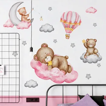 Мультяшное животное Медведь Воздушный шар Детский сад Материал ПВХ Самоклеящиеся наклейки на стену Декор стен Аксессуары для дома Обои