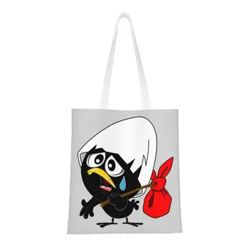 На заказ, холщовая сумка для покупок Sad Black Chicken Calimero, Женская Многоразовая сумка для покупок с комиксами