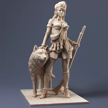 Набор фигурок из неокрашенной смолы в масштабе 1/24, 70 мм, Девушка с волком