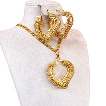 Наборы ювелирных изделий в форме сердца золотого цвета, ожерелья с подвесками, женские, африканские ювелирные изделия, Арабские наборы, эфиопские роскошные подарки для вечеринок