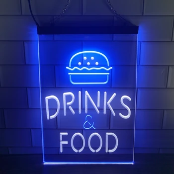 Напитки и еда, гамбургер быстрого приготовления, двухцветная светодиодная неоновая вывеска