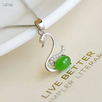 Натуральный 100% настоящий Стерлинговый Серебряный лебедь ожерелье мозаика зеленый хотанский нефрит темперамент кулон ювелирные изделия для женщин подарки удачи
