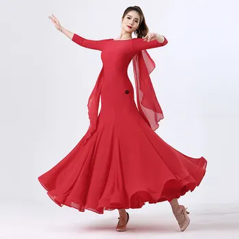 Национальное стандартное танцевальное платье С кружевной шалью в новом стиле, платье для выступлений, женские платья для социальных соревнований по бальным танцам DN15437