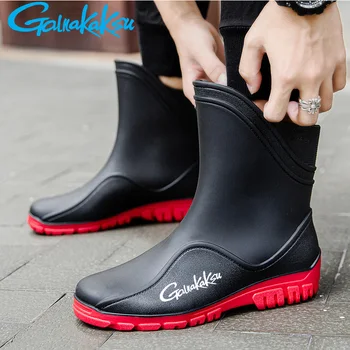 Непромокаемые ботинки мужские средней длины, брендовая модная уличная водонепроницаемая рабочая обувь для пеших прогулок, обувь для автомойки, обувь для рыбалки, резиновая обувь для работы на кухне
