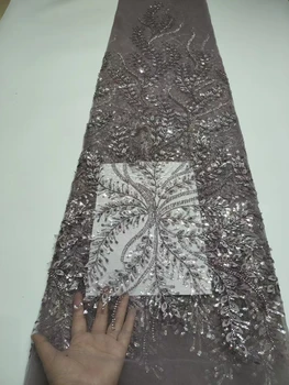Нигерийская сетчатая кружевная ткань с блестками ручной работы, Африка 2022, высококачественное роскошное тюлевое кружево из бисера для пошива свадебных вечерних платьев
