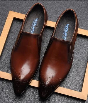 Новая корейская версия остроносых туфель, кожаная колодка с резьбой, педаль для мужской обуви, деловая повседневная обувь