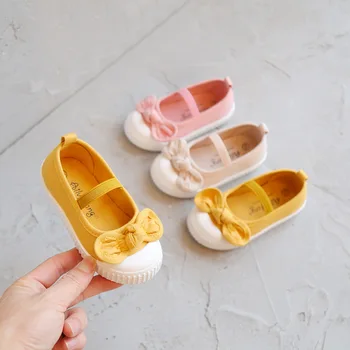 Новая Обувь Принцессы с Бантиком-бабочкой для Девочек, Парусиновая Обувь в Корейском Стиле На Мягкой Подошве, Обувь на плоской подошве Для Малышей, Студенческая Обувь для кроватки 2-8 Лет