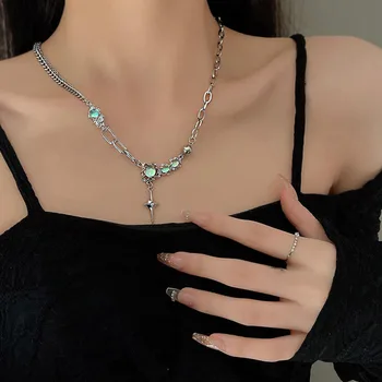 Новое ожерелье с жидким кристаллом-опалом для женщин, Цепочка на ключицу, Геометрические Неправильные Винтажные ожерелья-чокеры Y2K Jewelry