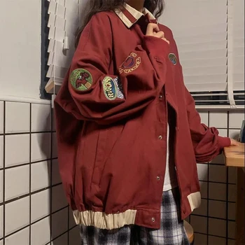 Новое пальто в стиле ретро в японском Гонконге, подходящее по цвету к одежде, женское пальто Y2K Trend, повседневная свободная куртка Joker, бейсбольная форма, пальто