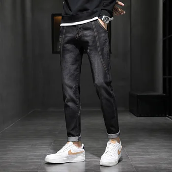 Новые весенне осенние повседневные мужские хлопчатобумажные джинсы карго 2023, уличная одежда, стрейчевые джинсовые брюки Harajuku, джоггеры в стиле хип-хоп, облегающие брюки.