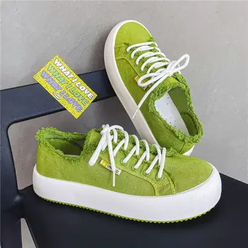Новые зеленые потертые парусиновые кроссовки Для мальчиков, студенческая обувь на плоской подошве, Летние спортивные кроссовки на платформе, Мужская обувь для вождения