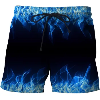 Новые мужские плавки Lce Hot Dragon 3D, летние Модные пляжные брюки, повседневные мужские Женские купальники, Шорты для серфинга с принтом синего пламени, мужские