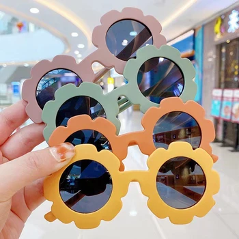 Новые солнцезащитные очки в круглой оправе с цветочным рисунком, милые декоративные очки для девочек и мальчиков, Детские солнцезащитные очки для улицы