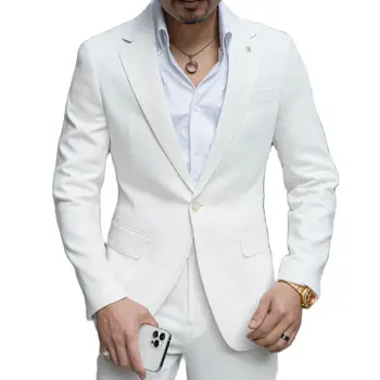 Новый Мужской костюм Lansboter White, 2 предмета, деловое повседневное пальто, Корейская версия, Приталенный Банкетный Свадебный комплект, куртка с брюками