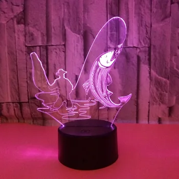 Новый Рыболовный 3D ночник, 7 цветов, сенсорная 3d Светодиодная настольная лампа, Подарочная атмосфера, 3d 7 Осветительная настольная лампа для спальни