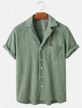 Новый японский стиль, однотонная повседневная рубашка с короткими рукавами и лацканами, Летняя Свободная модная мужская одежда