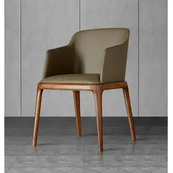 Обеденный стул из массива дерева в скандинавском стиле, кожаная ткань, современный простой стул, кофейня, ресторан, магазин чая с молоком, домашний стул