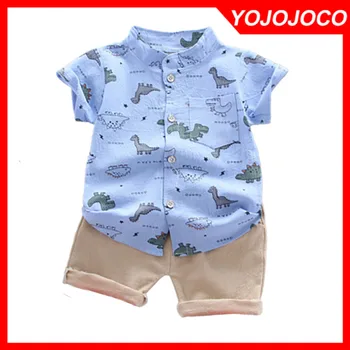 Одежда для маленьких мальчиков от 0 до 4 лет, летняя рубашка с короткими рукавами, хлопковый костюм для мальчиков с мультяшным динозавром, но шорты с короткими рукавами, костюм-двойка для мальчиков
