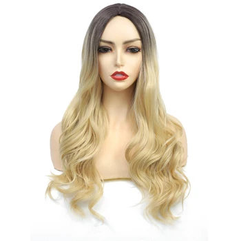 Омбре Светло-русые парики для женщин Длинные прямые парики из термостойкого волокна Синтетический парик