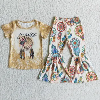 Оптовая продажа RTS Комплект детских расклешенных штанов с рисунком Ловца снов, Детская Дерзкая одежда, костюмы для бутика для девочек