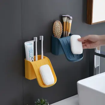 Оригинальный дизайн Настенная Мыльница для ванной комнаты премиум-класса, Сливная подставка для хранения зубных щеток, подставка для присоски, Коробка для хранения зубной пасты