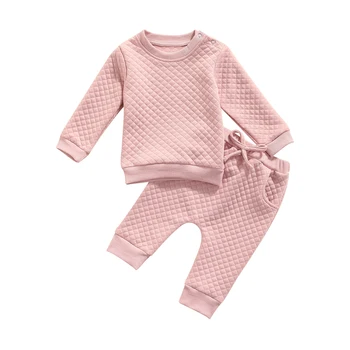 Осенний спортивный костюм для новорожденных мальчиков и девочек, однотонная плотная теплая одежда, Пуловеры с длинными рукавами, толстовки + брюки, комплекты для малышей