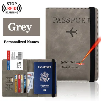 Персонализированная RFID обложка для паспорта с именами, дорожный кошелек, Функциональная резинка для деловых документов, Персонализированный держатель для паспорта