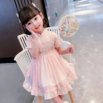 Платья для девочек с вышивкой, летние платья для девочек, детские платья в китайском стиле, костюм для малышей