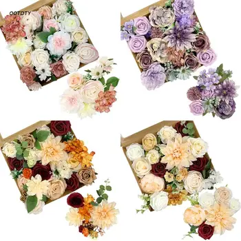 Подарочная коробка из искусственных цветов с листьями, цветочная композиция, Цветочные коробки для свадебных букетов своими руками, центральное место для вечеринки в честь дня рождения