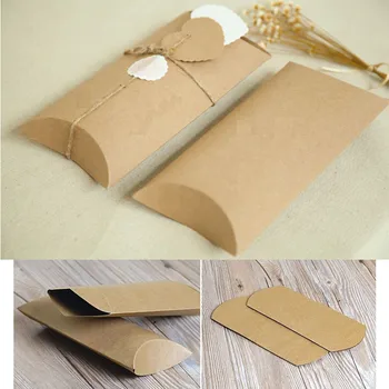 подарочная коробка конфет из крафт-бумаги 50шт, Коробка подушек из крафт-бумаги для свадебных подарков, подарочные коробки для упаковки подушек из крафт-бумаги