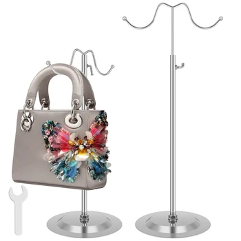 Подвесной стеллаж для сумок из 2 предметов, Металлическая подставка для сумок, регулируемая высота, Стеллаж для ювелирных изделий с двойными крючками для женщин