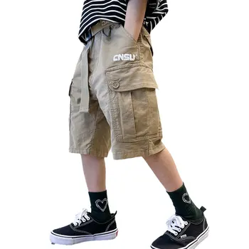 Подростковые шорты, Детские Повседневные шорты с буквенным принтом, Эластичный пояс, Короткие брюки Для мальчиков, Летние Детские брюки длиной до колен, Спортивные брюки 4-14 лет