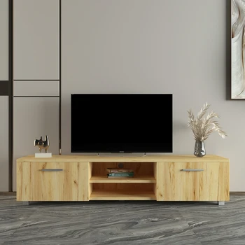 Подставка для телевизора нового дизайна коричневого цвета, большое пространство для хранения, тумба для телевизора для гостиной, 4 цвета [В наличии в США]