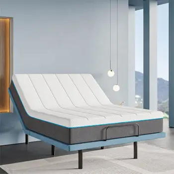 Полностью регулируемая базовая рама кровати с беспроводным пультом дистанционного управления, независимыми изголовьем и ножками, для мебели для спальни в помещении, черный, синий