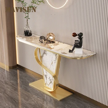 Полукруглый светлый Роскошный столик для прихожей, Глянцевый мраморный консольный столик для прихожей из высококачественной домашней мебели для гостиной