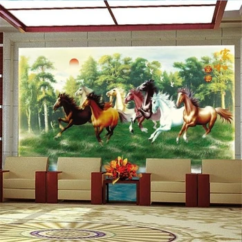 Пользовательские обои 3D сплошная фреска восемь лошадей пейзажные фрески современная зебра пастбище ТВ фоновая стена гостиная 3D обои