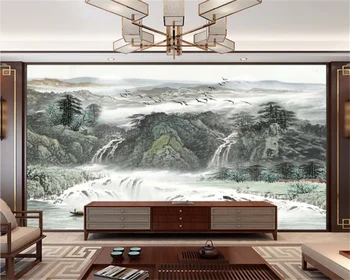 Пользовательские обои атмосферный новый китайский пейзаж холл гостиная ТВ фон стены домашнее украшение живопись горная фреска