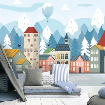Пользовательские Фотообои Для Детской Комнаты Диван Фон Обои 3d Nordic Town Мультяшный Дом Домашний Декор Фреска Papel De Parede