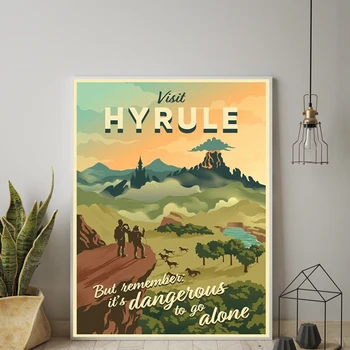 Посетите Hyrule, но помните, что туда опасно ходить в одиночку Плакат для путешествий Декор Принты Настенное искусство Холст Картины для гостиной Живопись