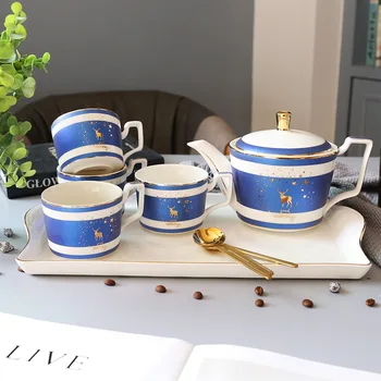 Послеобеденный чай с рисунком оленя в скандинавском стиле Цветочный Чай Керамический Чайный сервиз Ins Семейный Кофейный сервиз Кофейная чашка и блюдце